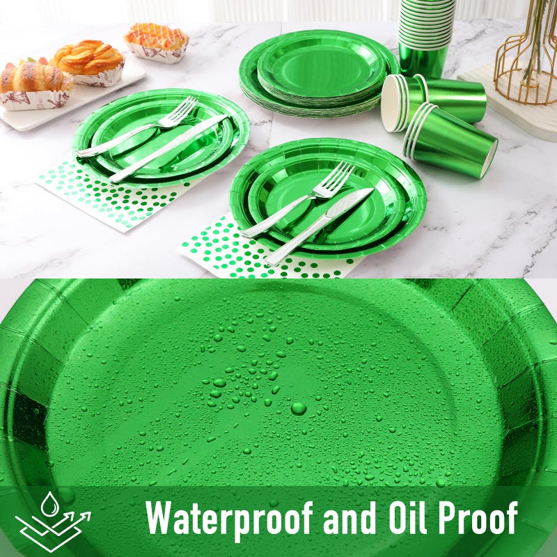 Gudvilla Green Party Decorations  168 Pcs Green Paper Plates and Napkins Party Supplies  Birthday Plates Serve 24  for Birthday Baby Shower Graduation Father's Day - Image 2