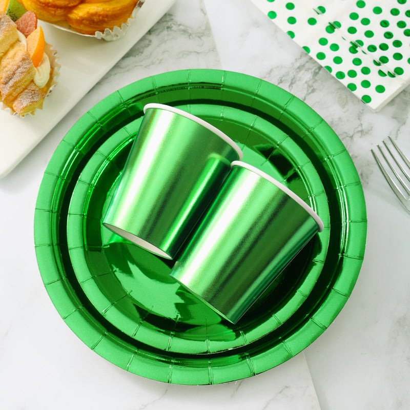 Gudvilla Green Party Decorations  168 Pcs Green Paper Plates and Napkins Party Supplies  Birthday Plates Serve 24  for Birthday Baby Shower Graduation Father's Day - Image 4