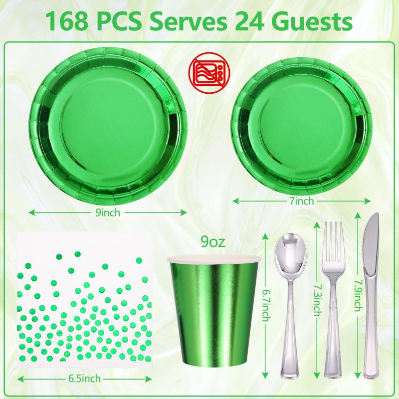 Gudvilla Green Party Decorations  168 Pcs Green Paper Plates and Napkins Party Supplies  Birthday Plates Serve 24  for Birthday Baby Shower Graduation Father's Day - Image 3