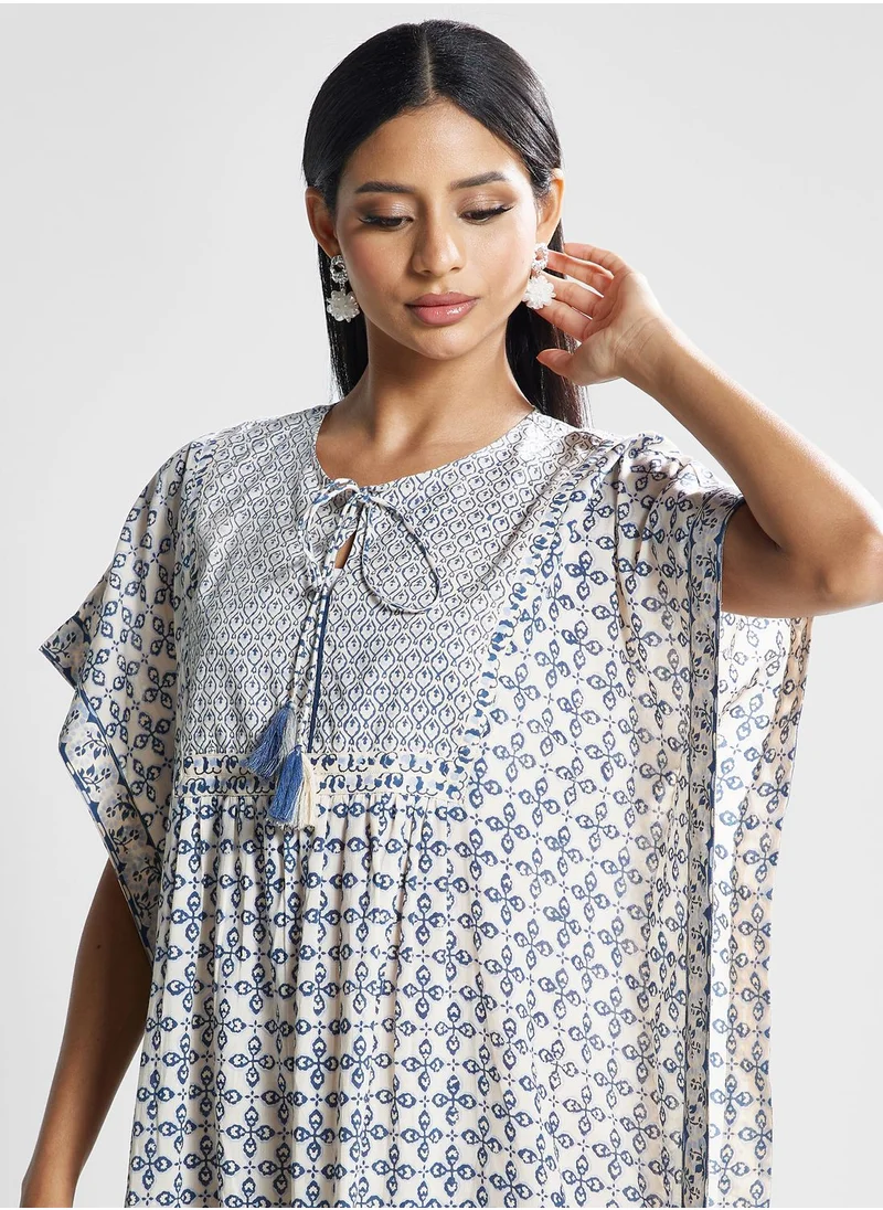 Fabindia Cape Sleeve Tie Detail Printed Dress