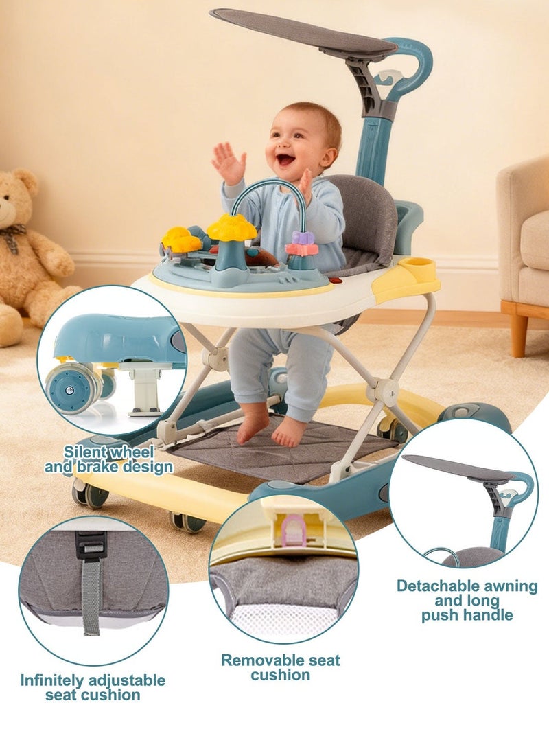 كيدل مشاية أطفال قابلة للتحويل 4 في 1 مع حصان هزاز بارتفاع قابل للتعديل وأضواء موسيقية ولعبة مشاية تعليمية مع عجلات صامتة ومقبض دفع للأطفال الصغار من عمر 12 إلى 36 شهرًا - Image 4