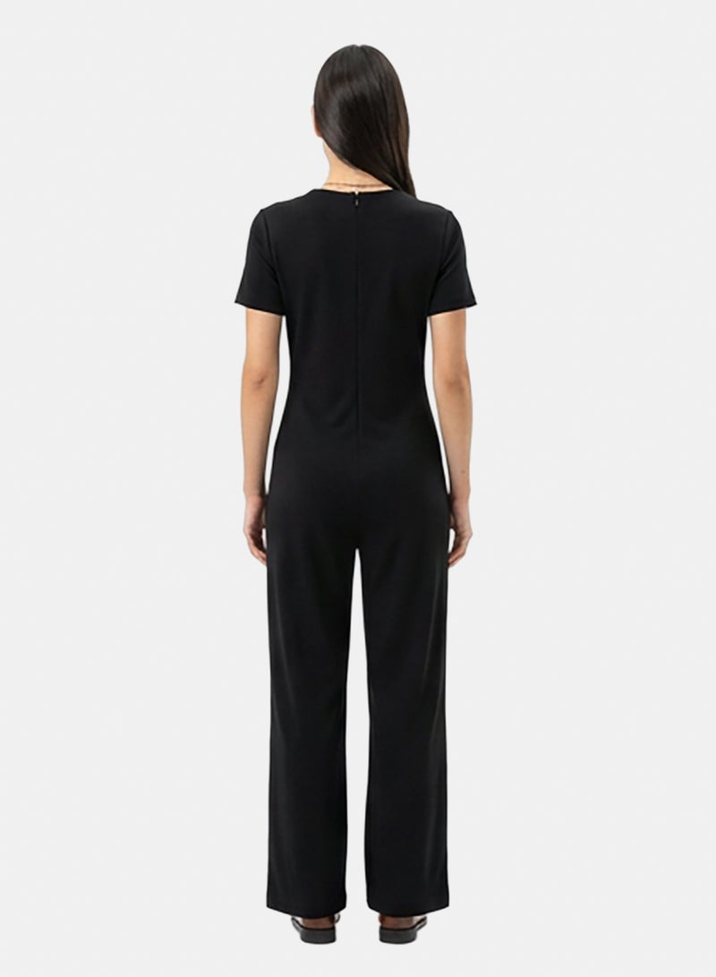 RAVIN Women Black Wide-Leg V-Neck Patch Pocket Jumpsuit - Image 2