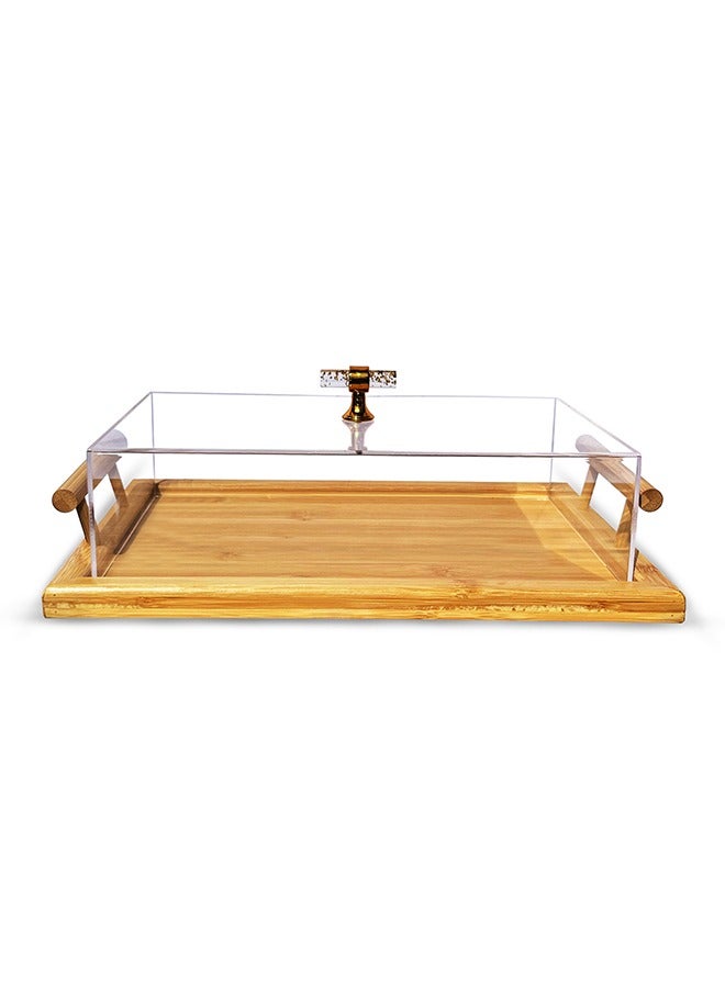 Majestic Elegant Rectangular Wooden Cake Tray with Acrylic Cover, Gold Handle – Food Display & Serving Tray with Lid, Size 36 x 25 x 9 cm - Image 2