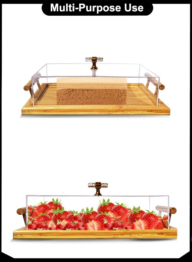 Majestic Elegant Rectangular Wooden Cake Tray with Acrylic Cover, Gold Handle – Food Display & Serving Tray with Lid, Size 36 x 25 x 9 cm - Image 4
