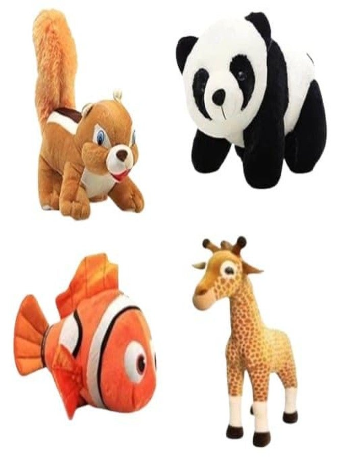 Future Shop Pack of 4 Elegant Soft Animals Stuffed Plush Fur Soft Toys Combo Set for Kids/Childrens/Boys/Girls Playing Birthday Gift Squirrel, Panda, Fish, Giraffe - Image 1
