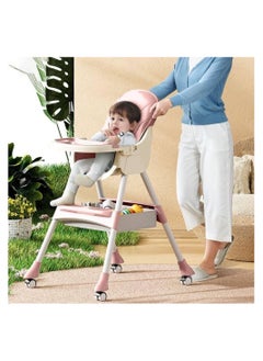 umbrella Umbrella 4-in-1 Convertible High Chair with Adjustable Height and Footrest, Toddler Feeding Booster Seat with Tray, Wheels, Seat Belt and Pillow 6 Months to 4 Years (pink)  - Image 4