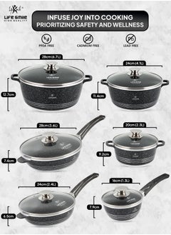 Life Smile LIFE SMILE Cookware Set 12 Pieces Granite Stone - Pots and Pans set Multi Layer Granite Non Stick Coating Cookware Sets 100% PFOA FREE, Kitchenware Cooking Sets (Gray)  - Image 3