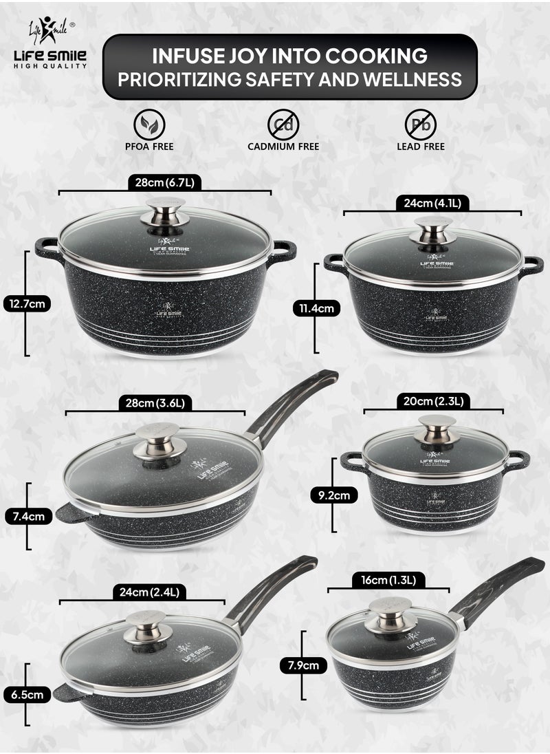 Life Smile - LIFE SMILE Cookware Set 12 Pieces Granite Stone - Pots and Pans set Multi Layer Granite Non Stick Coating Cookware Sets 100% PFOA FREE, Kitchenware Cooking Sets (Gray) - Image 1
