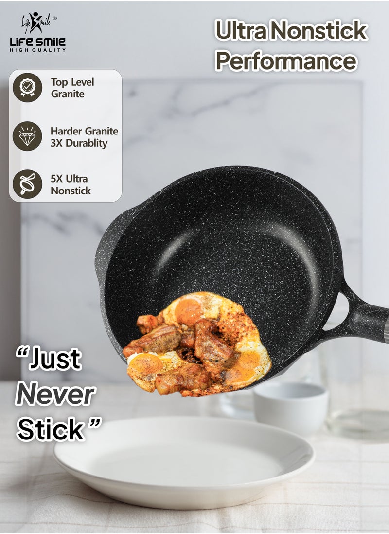 Life Smile - LIFE SMILE Cookware Set 12 Pieces Granite Stone - Pots and Pans set Multi Layer Granite Non Stick Coating Cookware Sets 100% PFOA FREE, Kitchenware Cooking Sets (Gray) - Image 1