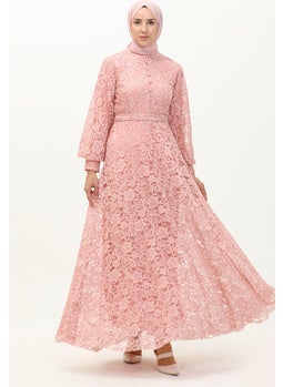 Sefa Merve Lace Detailed Evening Dress 5477A-04 Powder  - Image 1