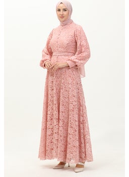 Sefa Merve Lace Detailed Evening Dress 5477A-04 Powder  - Image 2
