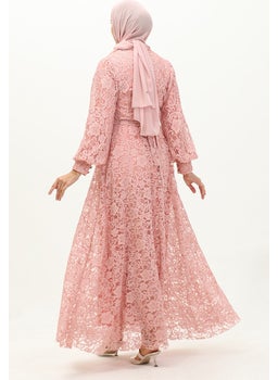 Sefa Merve Lace Detailed Evening Dress 5477A-04 Powder  - Image 5