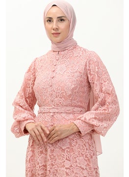 Sefa Merve Lace Detailed Evening Dress 5477A-04 Powder  - Image 3