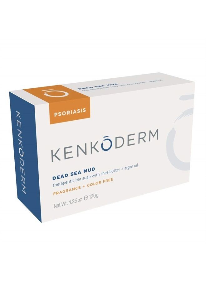 KENKODERM Psoriasis Dead Sea Mud Soap with Argan Oil & Shea Butter 4.25 oz | 4 Bars | Dermatologist Developed | Fragrance + Color Free | Eczema, Psoriasis and Rosacea - Image 3