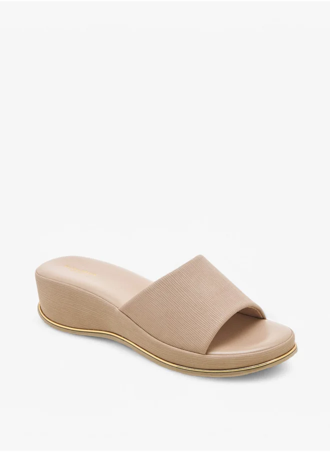 Flora Bella By Shoexpress Textured Slip-On Sandals with Wedge Heel