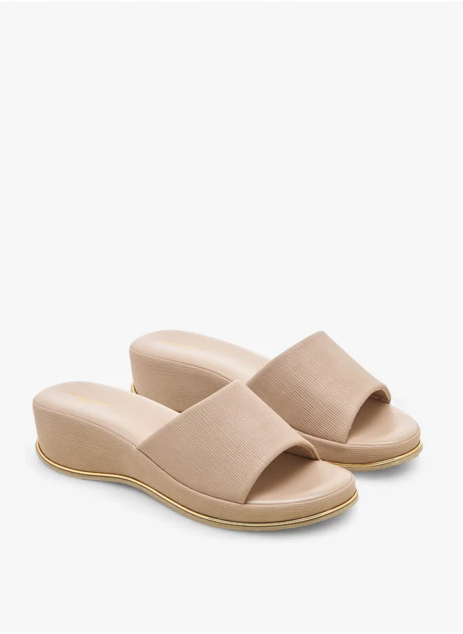 Flora Bella By Shoexpress Textured Slip-On Sandals with Wedge Heel