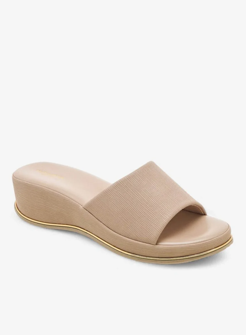 Flora Bella By Shoexpress Textured Slip-On Sandals with Wedge Heel