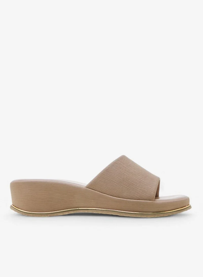 Flora Bella By Shoexpress Textured Slip-On Sandals with Wedge Heel