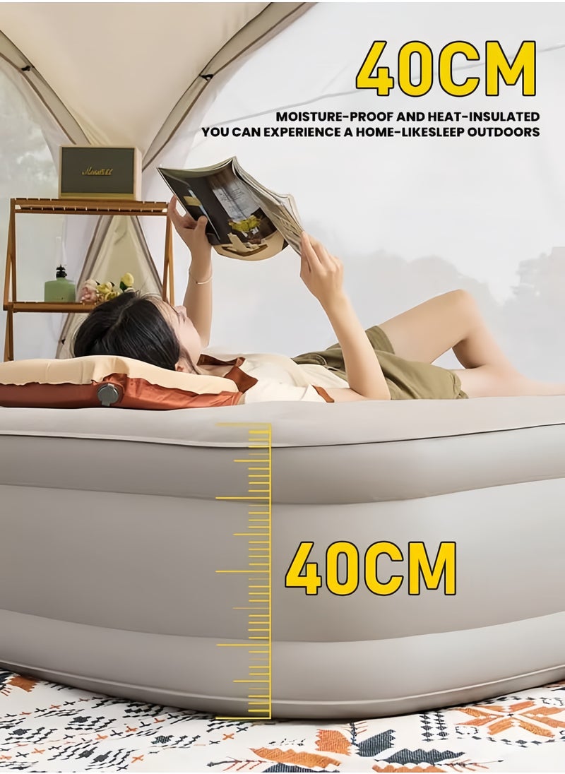 Single Height Inflatable Mattress with Built-In Pump, Portable Air Mattress with One-Touch Quick Automatic Inflation/Deflation, Suitable for Home or Outdoor Travel and Camping