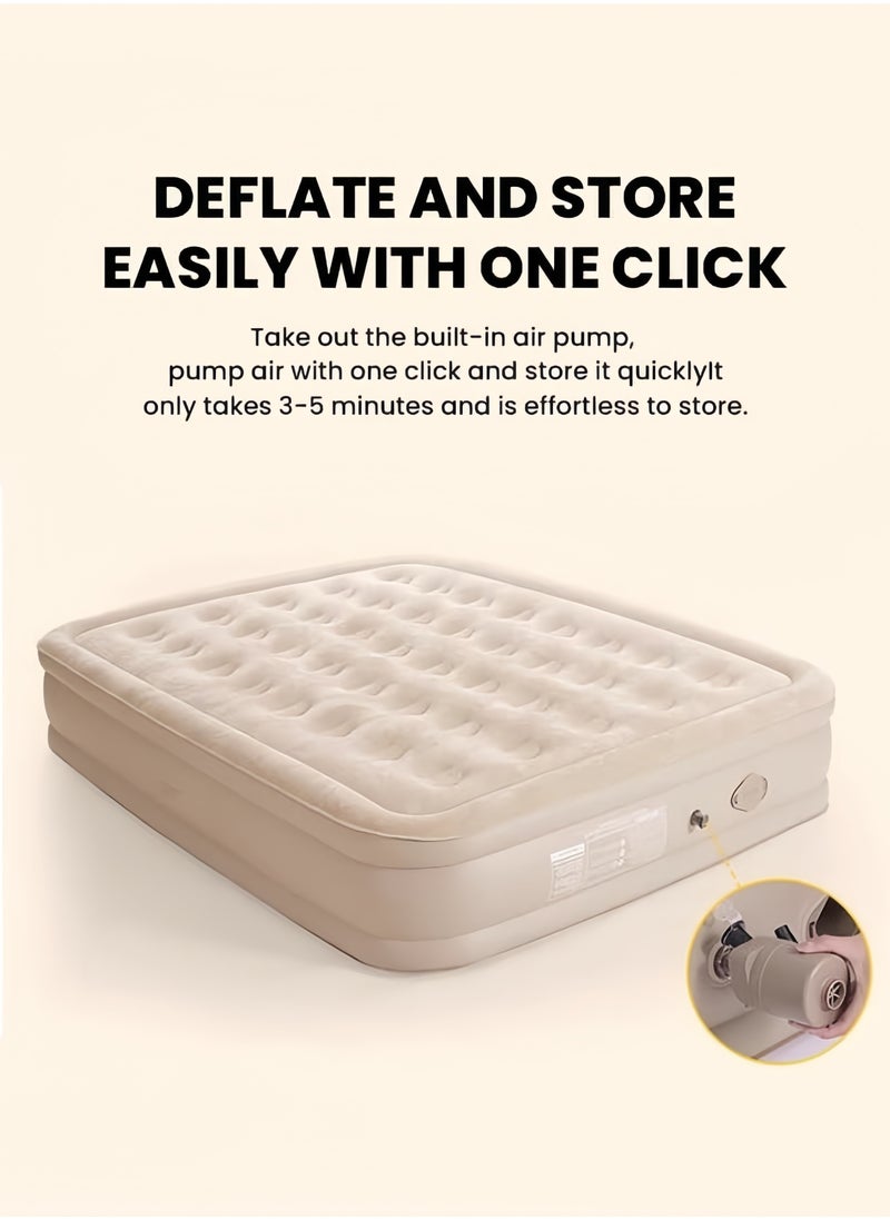Single Height Inflatable Mattress with Built-In Pump, Portable Air Mattress with One-Touch Quick Automatic Inflation/Deflation, Suitable for Home or Outdoor Travel and Camping