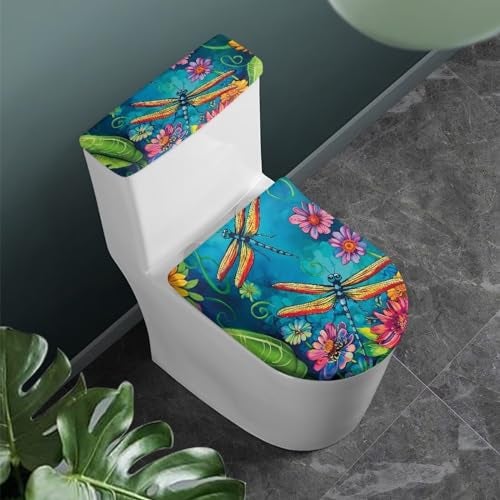 Vanideaoty Dragonfly Toilet Lid Cover and Toilet Tank Lid Cover for 2 Pack Bathroom Round Seat Decoration - Image 3