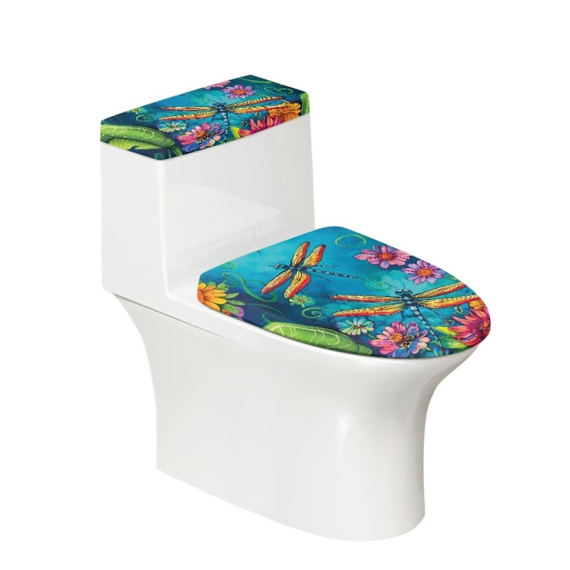 Vanideaoty Dragonfly Toilet Lid Cover and Toilet Tank Lid Cover for 2 Pack Bathroom Round Seat Decoration - Image 2