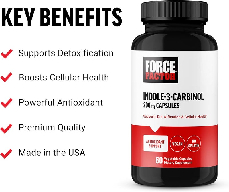 FORCE FACTOR Indole 3 Carbinol 200mg Detox and Antioxidant Supplement Detox for Men and Women with Antioxidants Clinically Studied Dose Vegan No Gelatin 60 Capsules - Image 2