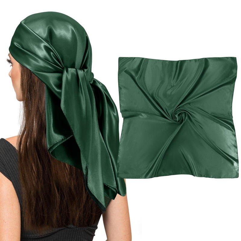 vimate Silk Feeling Scarves - 35X35 inch Satin Neck Scarf Head Scarf for Women Hair Wrapping (115-Dark Green) - Image 1