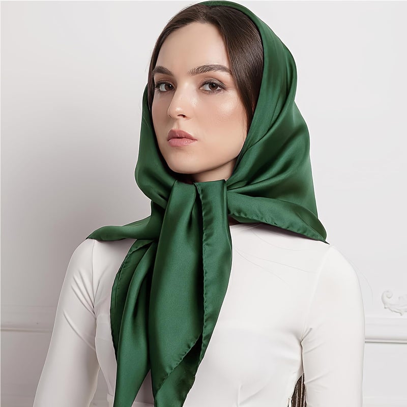 vimate Silk Feeling Scarves - 35X35 inch Satin Neck Scarf Head Scarf for Women Hair Wrapping (115-Dark Green) - Image 5