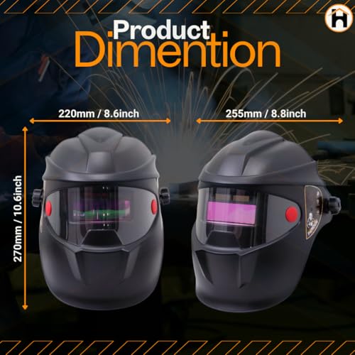 Homdum Solar Powered Auto Darkening Welding Helmet, ARC Welding Eye & Full Face Protector Safety Helmet - Image 4
