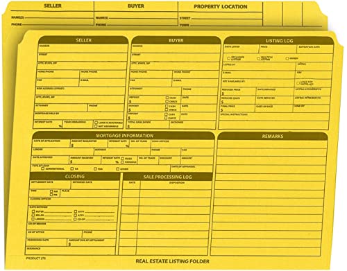 Dutymark Real Estate Listing Folder - Right Panel List, Holder for Documents Pre-Printed with Closing Checklist & Tracker on Card Stock - Color Dots for Organization - Letter Size, 25-Pack - Yellow - Image 1