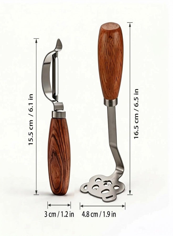 MayeBridge Mini Avocado Masher,304 Stainless Steel Potato Masher&Vegetable Peeler Set,Small Wooden Handle Metal Food Peeler and Masher for Avocado,Carrots,Fruits,Non-Slip,Dishwasher Safe,Kitchen Cooking Tools - Image 2