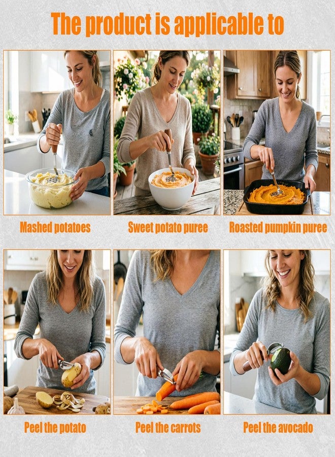 MayeBridge Mini Avocado Masher,304 Stainless Steel Potato Masher&Vegetable Peeler Set,Small Wooden Handle Metal Food Peeler and Masher for Avocado,Carrots,Fruits,Non-Slip,Dishwasher Safe,Kitchen Cooking Tools - Image 4