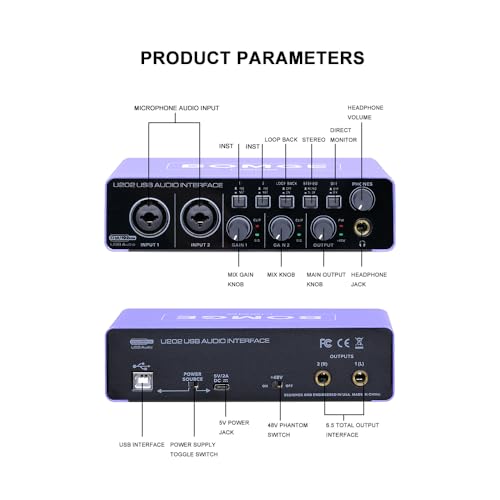 BOMGE USB Audio Interface SOLO with XLR/48V Phantom Power,32Bit/192kHz High-Fidelity, for Studio Audio Mixer Interface for Guitarist, Vocalist, Podcaster, Producer, Plug and Play (U202P) - Image 4