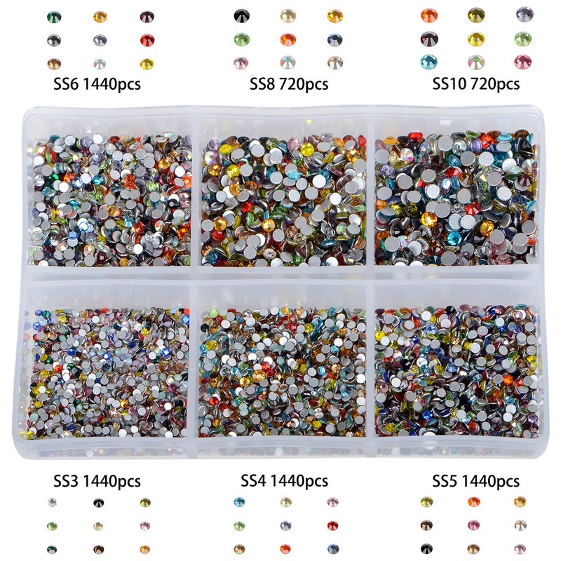 Bymitel 7200 Pieces 6 Mixed Sizes Glue Fix on Glass Rhinestones Round Crystal Gems Flatback for DIY Jewelry Making with one Picking Pen(Mix: SS3-SS10/7200PCS, Mixed Colors) - Image 2