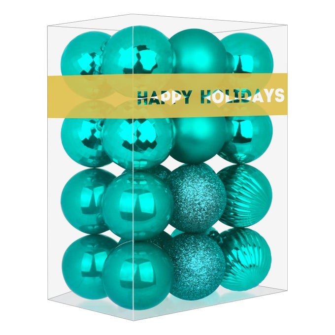 TEAL 25 CHRISTMAS BALLS CHRISTMAS TREE DECORATION ORNAMENTS SHATTERPROOF HANGING BALLS FOR BIRTHDAY HALLOWEEN HOLIDAY WEDDING DECORATIONS SET OF 24PCS