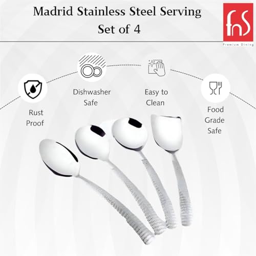 FnS Madrid Premium Stainless Steel Hammerd Design on Handle 4 pcs Serving Spoon Set (1 Serving Spoon, 1 Large Serving Spoon, 1 Gravy Ladle, 1 Rice Server) - Image 4