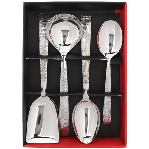 FnS Madrid Premium Stainless Steel Hammerd Design on Handle 4 pcs Serving Spoon Set (1 Serving Spoon, 1 Large Serving Spoon, 1 Gravy Ladle, 1 Rice Server) - Image 2