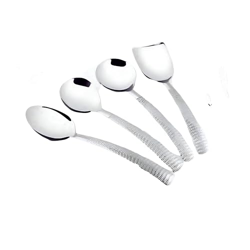 FnS Madrid Premium Stainless Steel Hammerd Design on Handle 4 pcs Serving Spoon Set (1 Serving Spoon, 1 Large Serving Spoon, 1 Gravy Ladle, 1 Rice Server) - Image 3