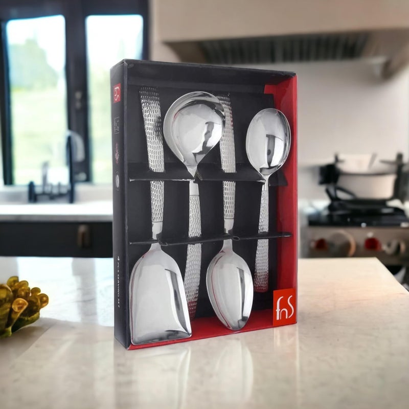 FnS Madrid Premium Stainless Steel Hammerd Design on Handle 4 pcs Serving Spoon Set (1 Serving Spoon, 1 Large Serving Spoon, 1 Gravy Ladle, 1 Rice Server) - Image 5