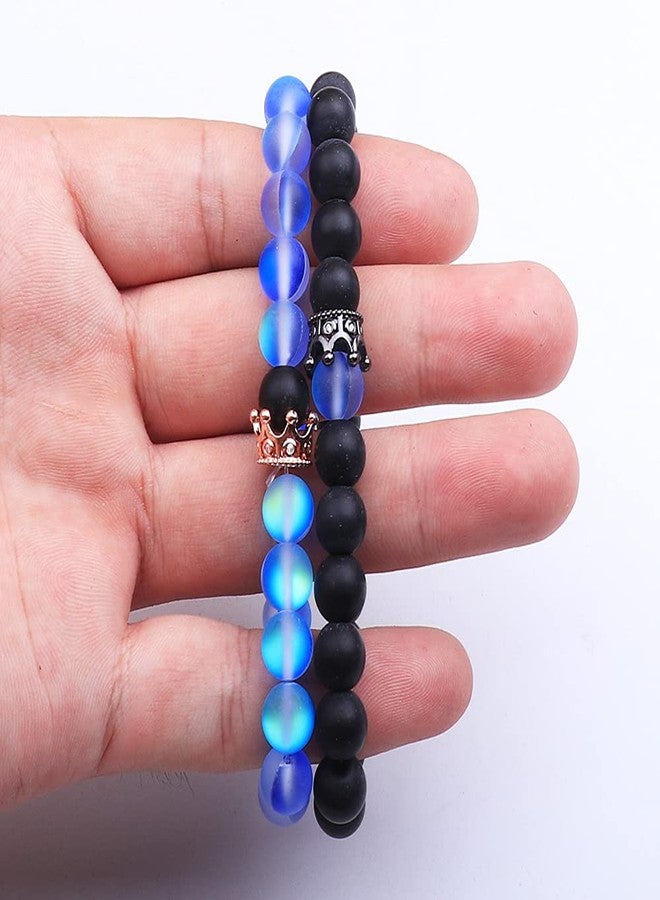 UEUC King&Queen Crown Distance Couple Bracelets His and Her Friendship 8mm Beads Bracelet(Sapphire Glitter Stone Rose Gold Crown) - Image 4