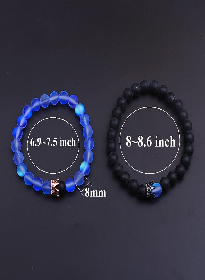 UEUC King&Queen Crown Distance Couple Bracelets His and Her Friendship 8mm Beads Bracelet(Sapphire Glitter Stone Rose Gold Crown) - Image 2