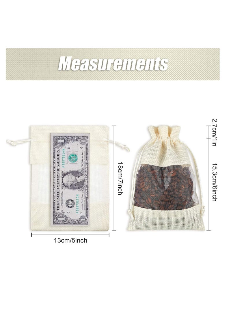 Y&D 40-Pieces 13x18 Cm Linen Burlap Sheer Bag Organza Bag Burlap Bags With Drawstring For Wedding Party Favors Cosmetic Samples Goodies Mesh Pouch (White)  - Image 2