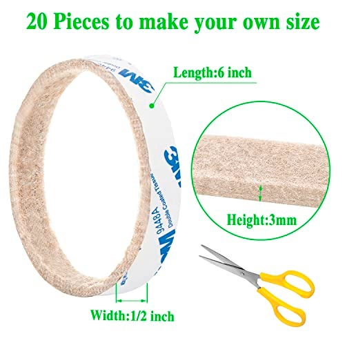 PremiFix Furniture Felt Pads Strips 20pcs Pack 1/2 x 6 Inches Self Adhesive Beige Furniture Pads Anti Scratch Felt Pads Heavy Duty 3mm Floor Protector for Chair Feet for Hardwood Floor - Image 5