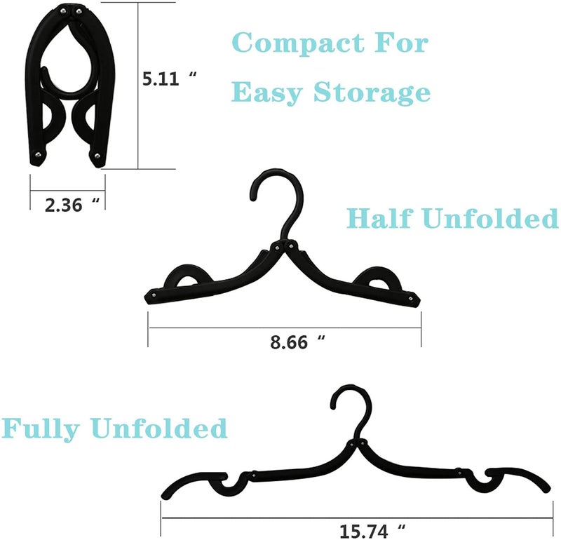 NOHUNT® Portable Folding Clothes Hanger, Black Suit, Household Goods Clothes Hanger Retractable Folding Hanger for Travel Saving Space Multifunctional Adult Child Non-Slip Travel Hanger Foldable 6pc - Image 2