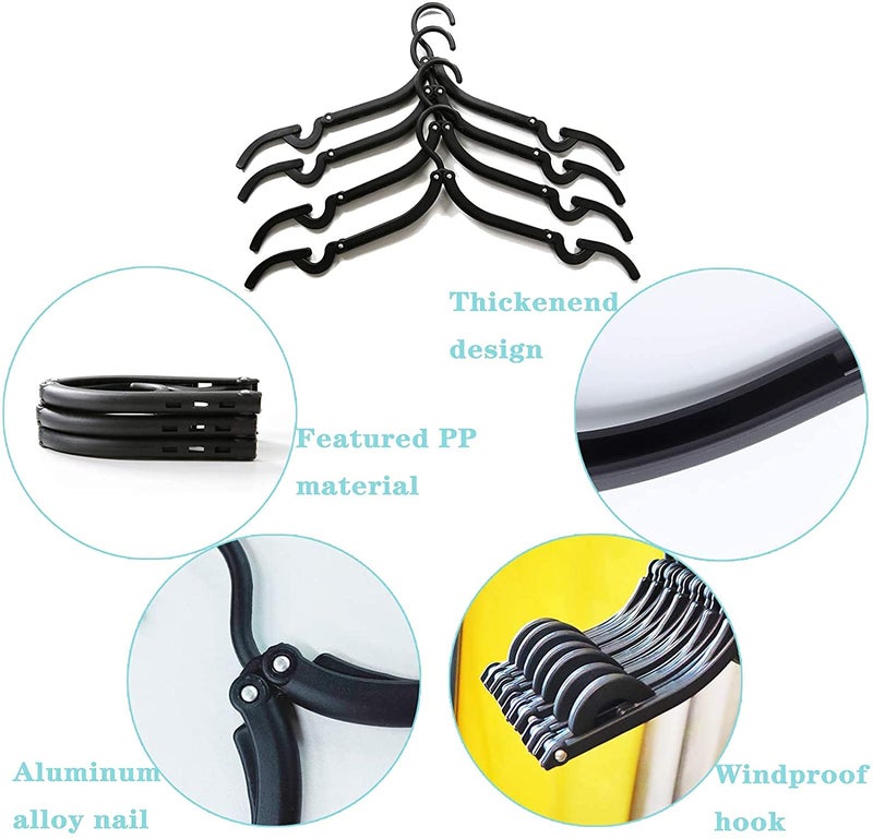 NOHUNT® Portable Folding Clothes Hanger, Black Suit, Household Goods Clothes Hanger Retractable Folding Hanger for Travel Saving Space Multifunctional Adult Child Non-Slip Travel Hanger Foldable 6pc - Image 3