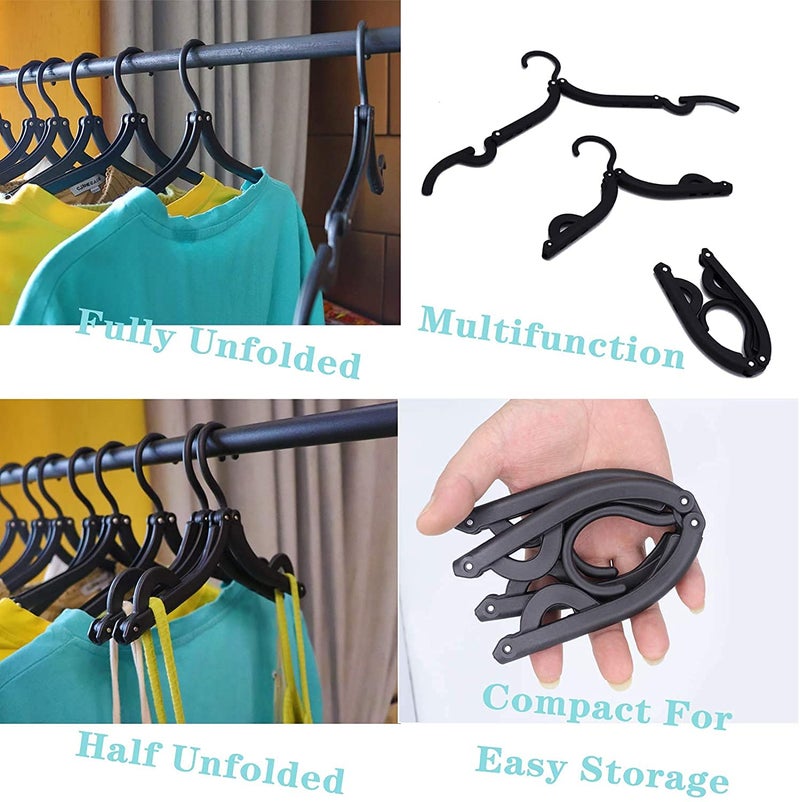 NOHUNT® Portable Folding Clothes Hanger, Black Suit, Household Goods Clothes Hanger Retractable Folding Hanger for Travel Saving Space Multifunctional Adult Child Non-Slip Travel Hanger Foldable 6pc - Image 5