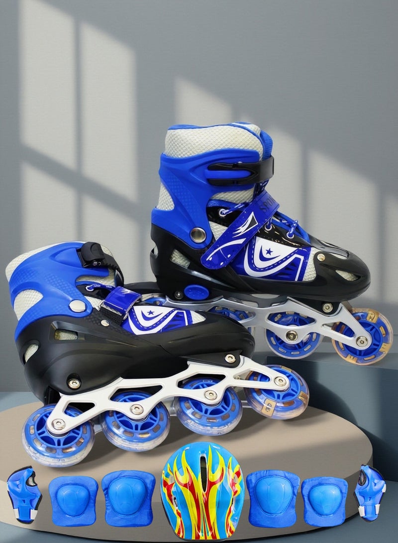 إيزي فيتشور أحذية تزلج سهلة التعديل للأطفال من إيزي فيوتشر، مزودة بعجلات LED وامضة، مناسبة للأولاد والبنات والمبتدئين، مع مجموعة كاملة من معدات الحماية، رقم 1301H - Image 1