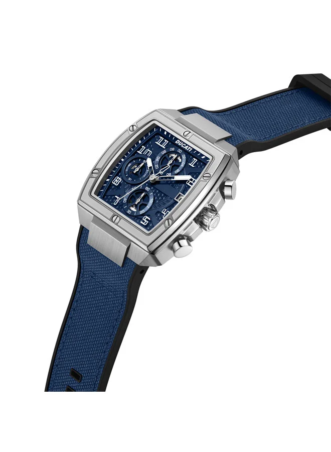 Ducati Traverse Blue Dial, Silicone-Nylon Strap, Chronograph Watch for Men, 42mm