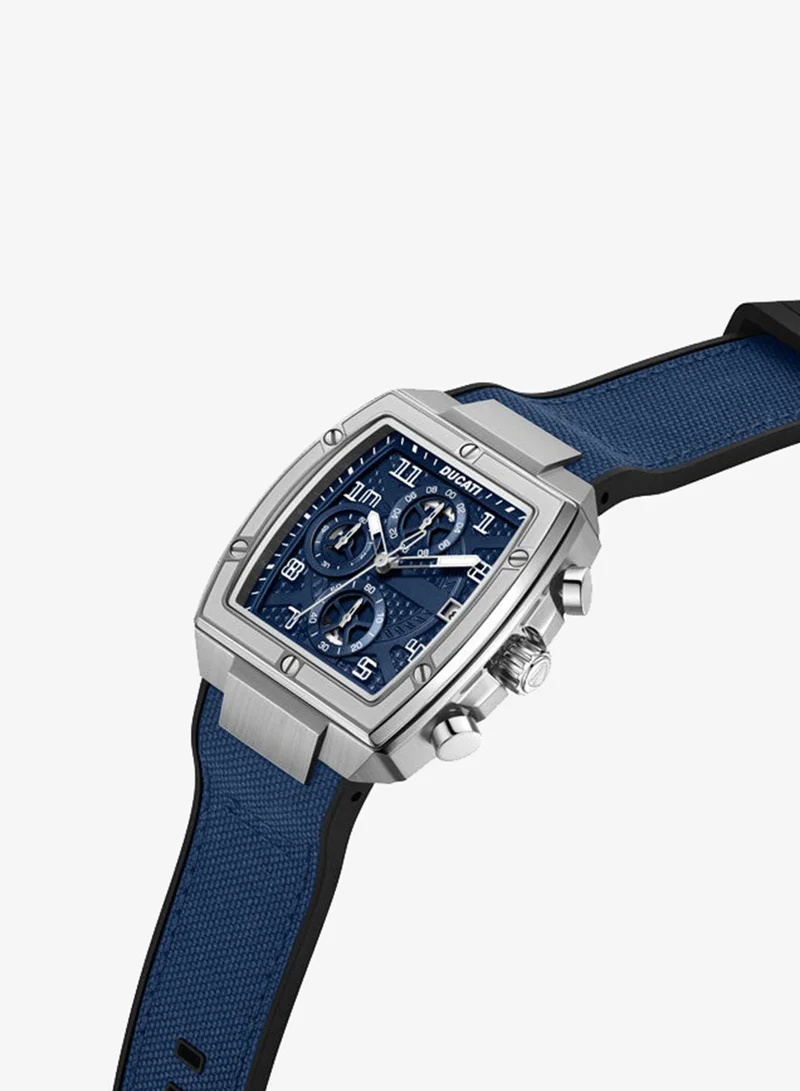 Ducati Traverse Blue Dial, Silicone-Nylon Strap, Chronograph Watch for Men, 42mm